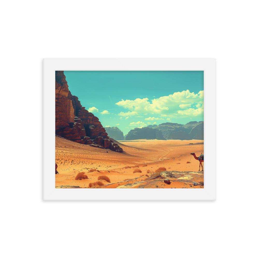 Jordan Wadi Rum Desert Camel Landscape Framed Poster - Oh Posters