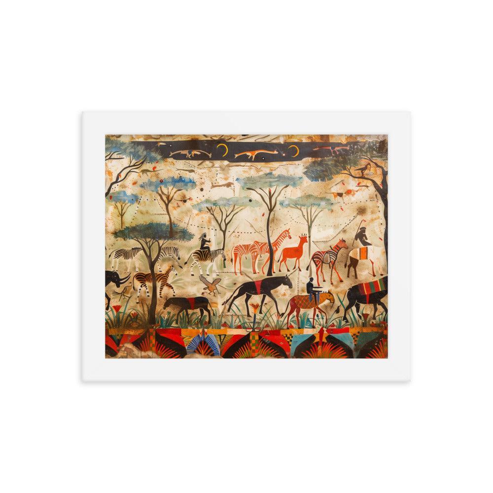 Kenya Wildlife and Tribal Art Illustration Framed Poster - Oh Posters