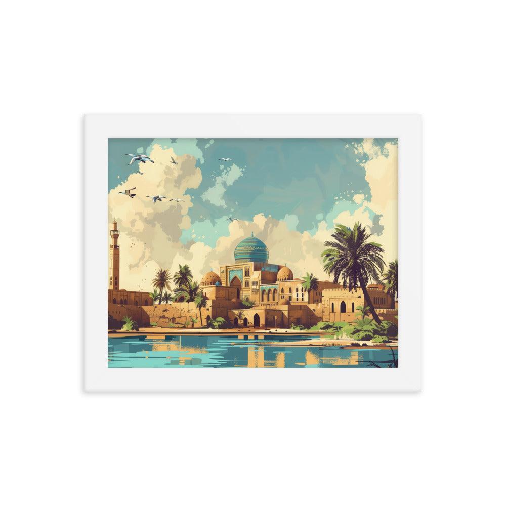 Iraq Riverside Mosque Tropical Landscape Framed Poster - Oh Posters