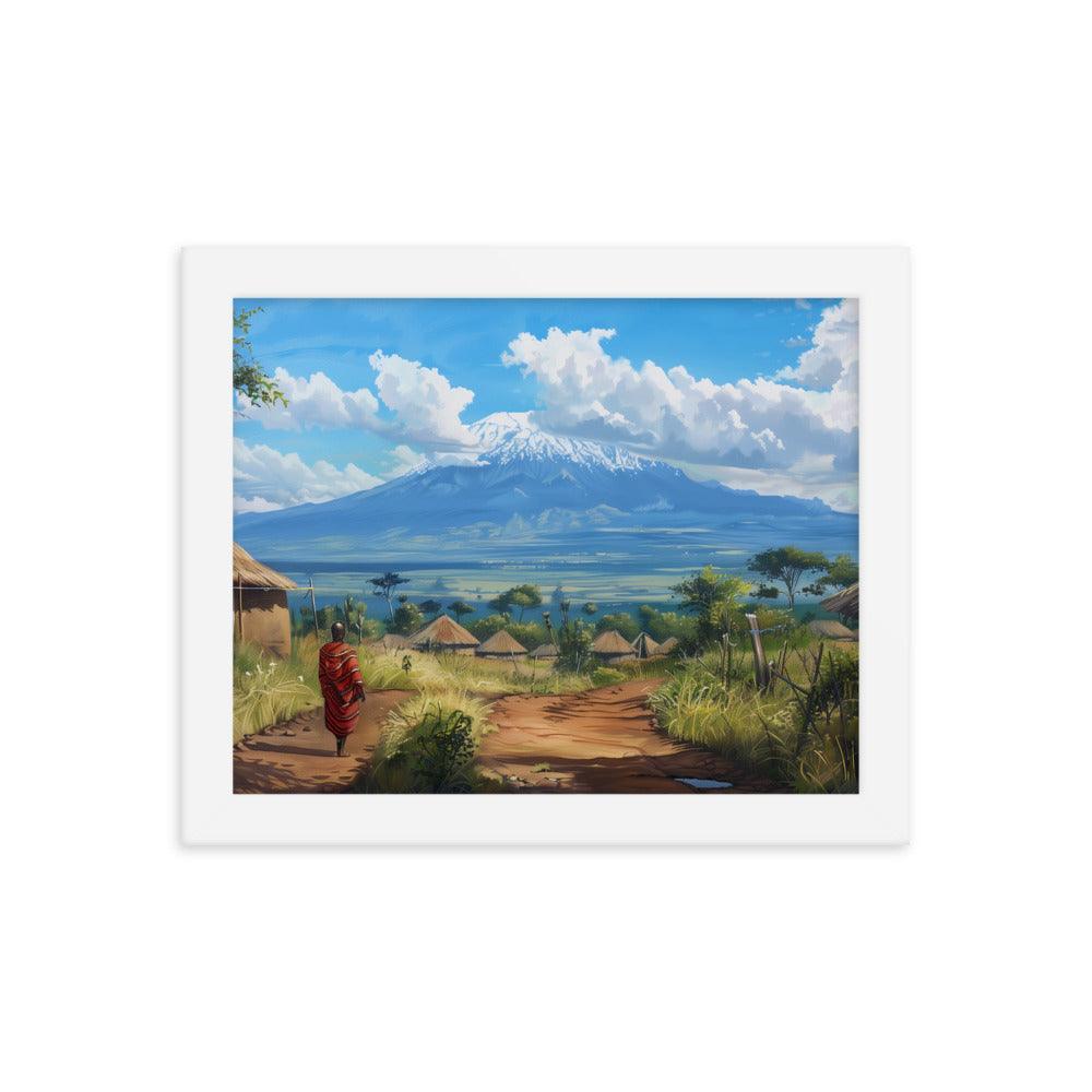 Kenya Maasai Village Kilimanjaro View Framed Poster - Oh Posters