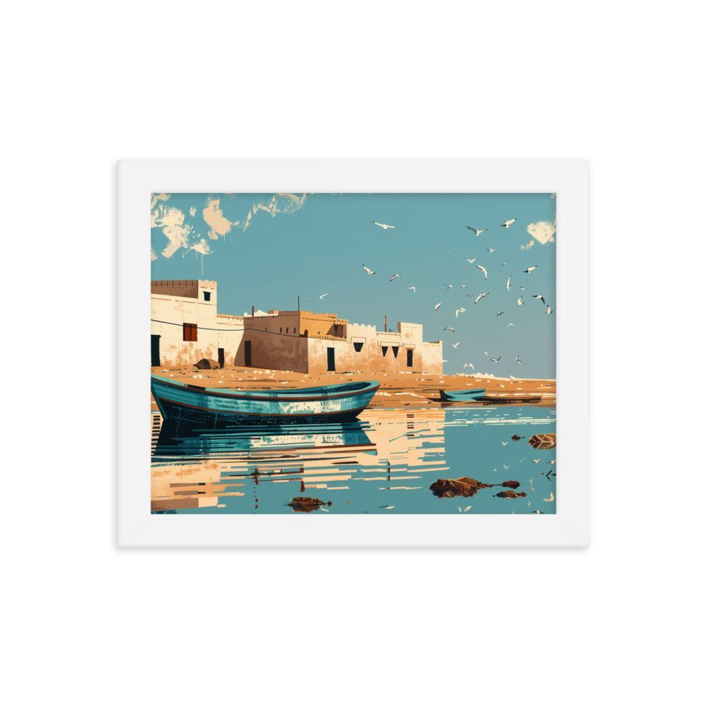 Mauritania Coastal Town Reflected on Calm Waters Framed Poster - Oh Posters
