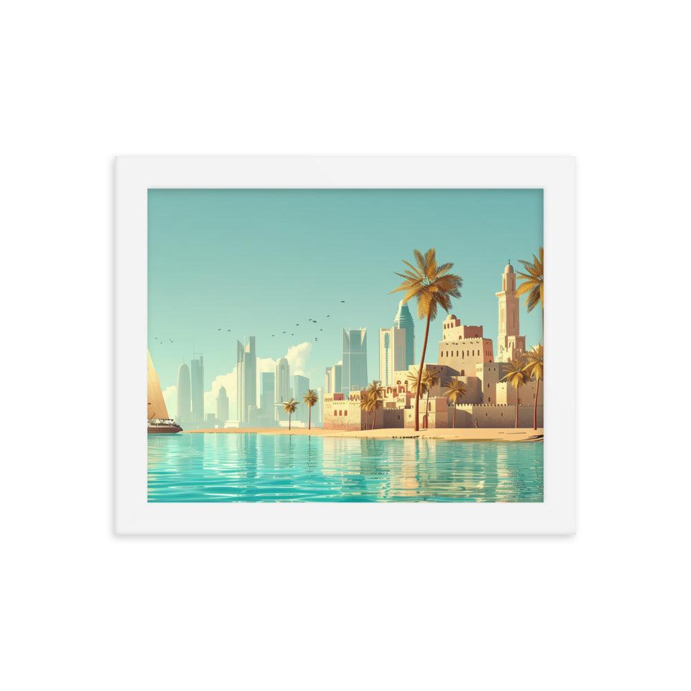 Qatar Traditional and Modern Architecture Seaside Framed Poster - Oh Posters