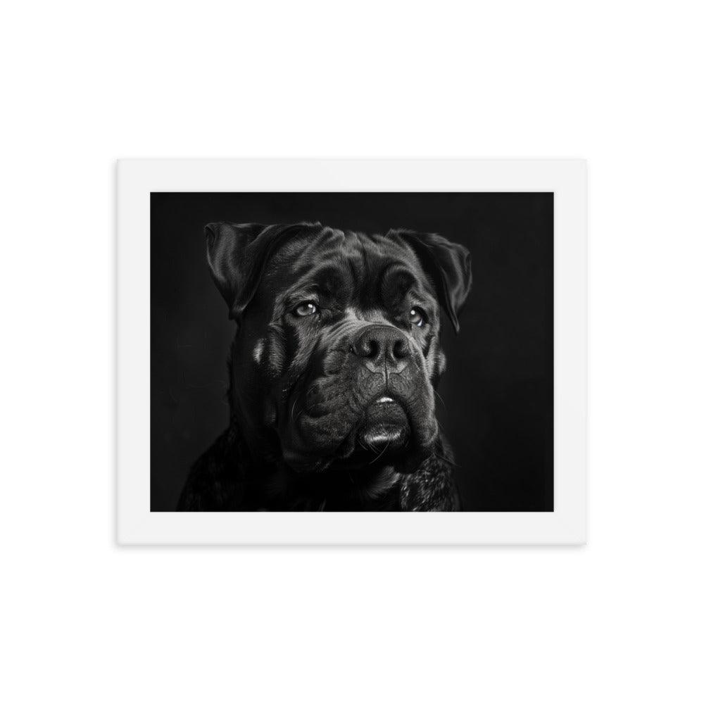 Cane Corso Black and White Close-Up Portrait Framed Poster - Oh Posters