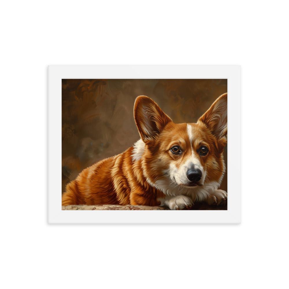 Cardigan Welsh Corgi Realistic Painting Portrait Framed Poster - Oh Posters