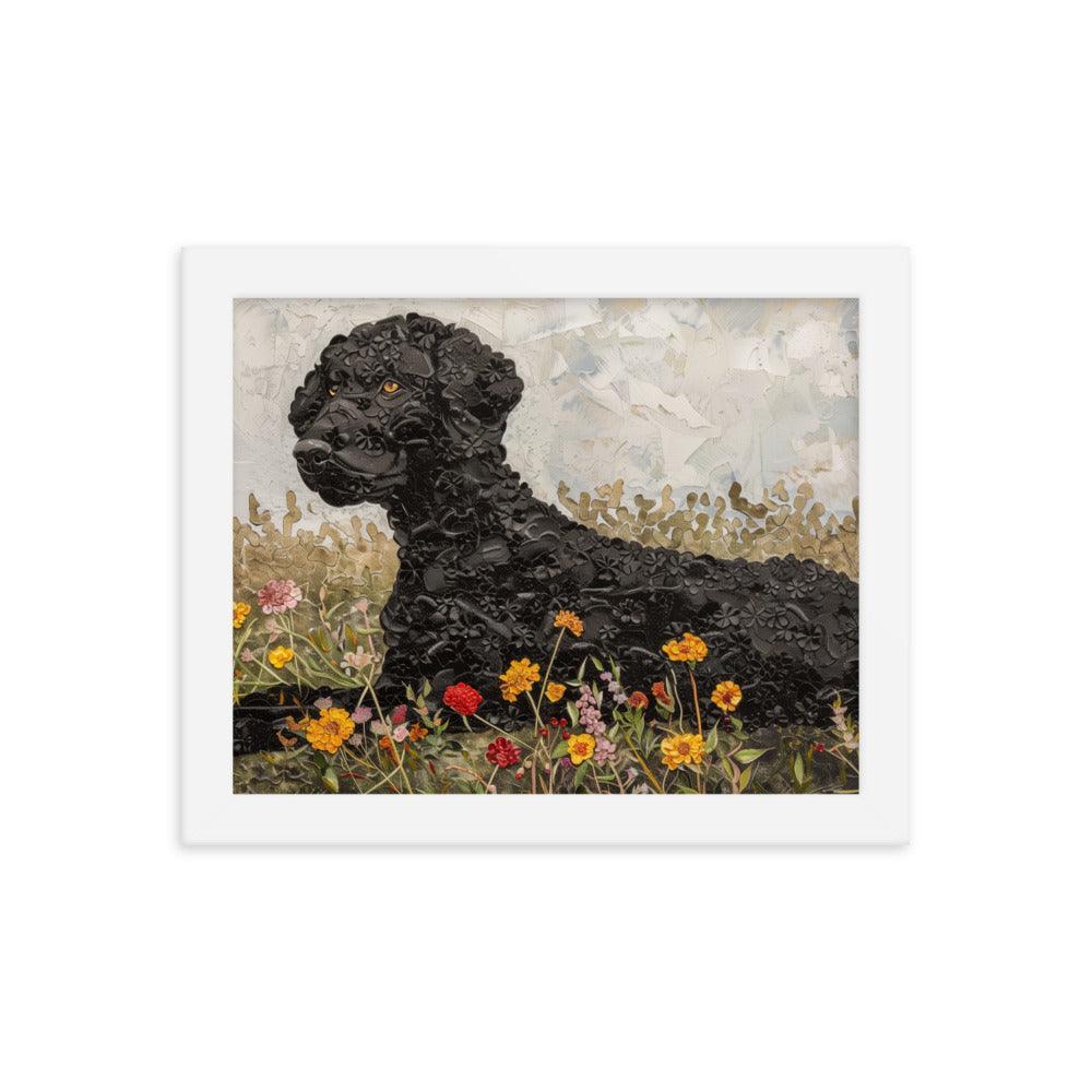 Curly-Coated Retriever Textured Flower Field Painting Framed Poster - Oh Posters