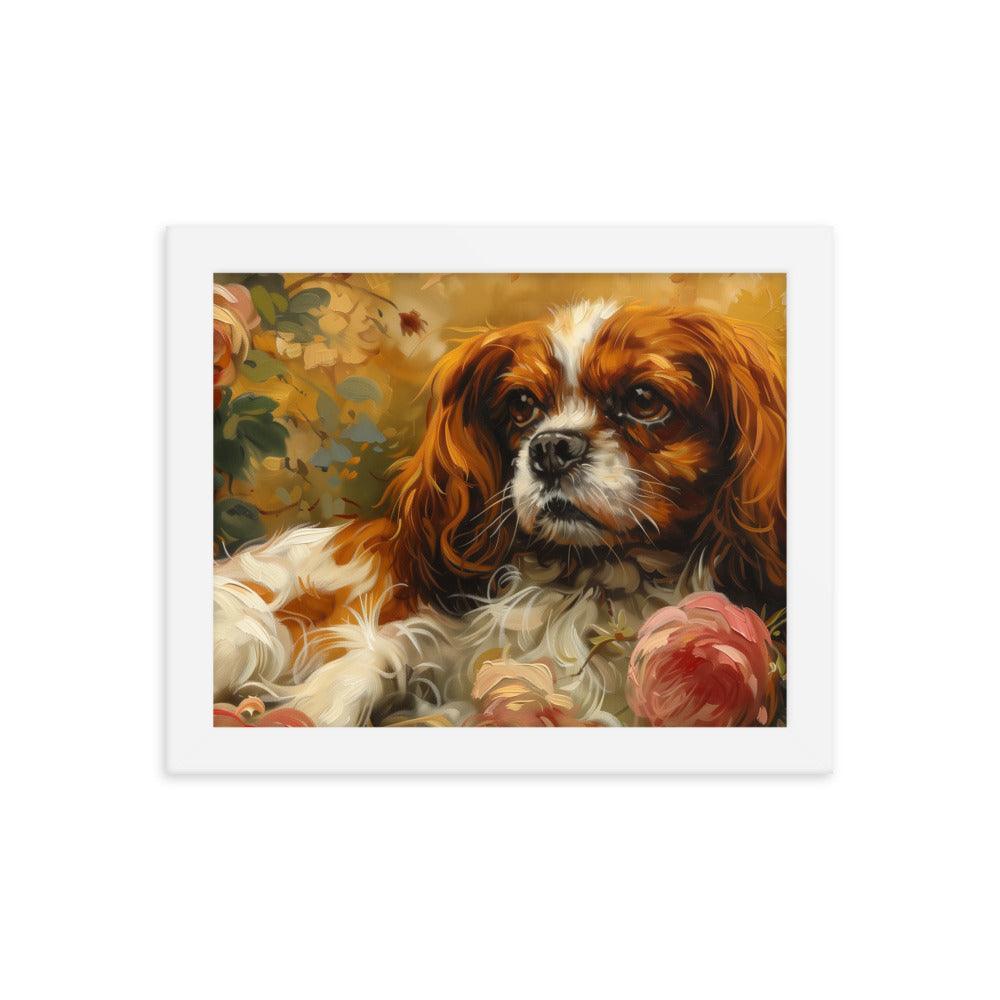 English Toy Spaniel Lying Among Roses Painting Framed Poster - Oh Posters