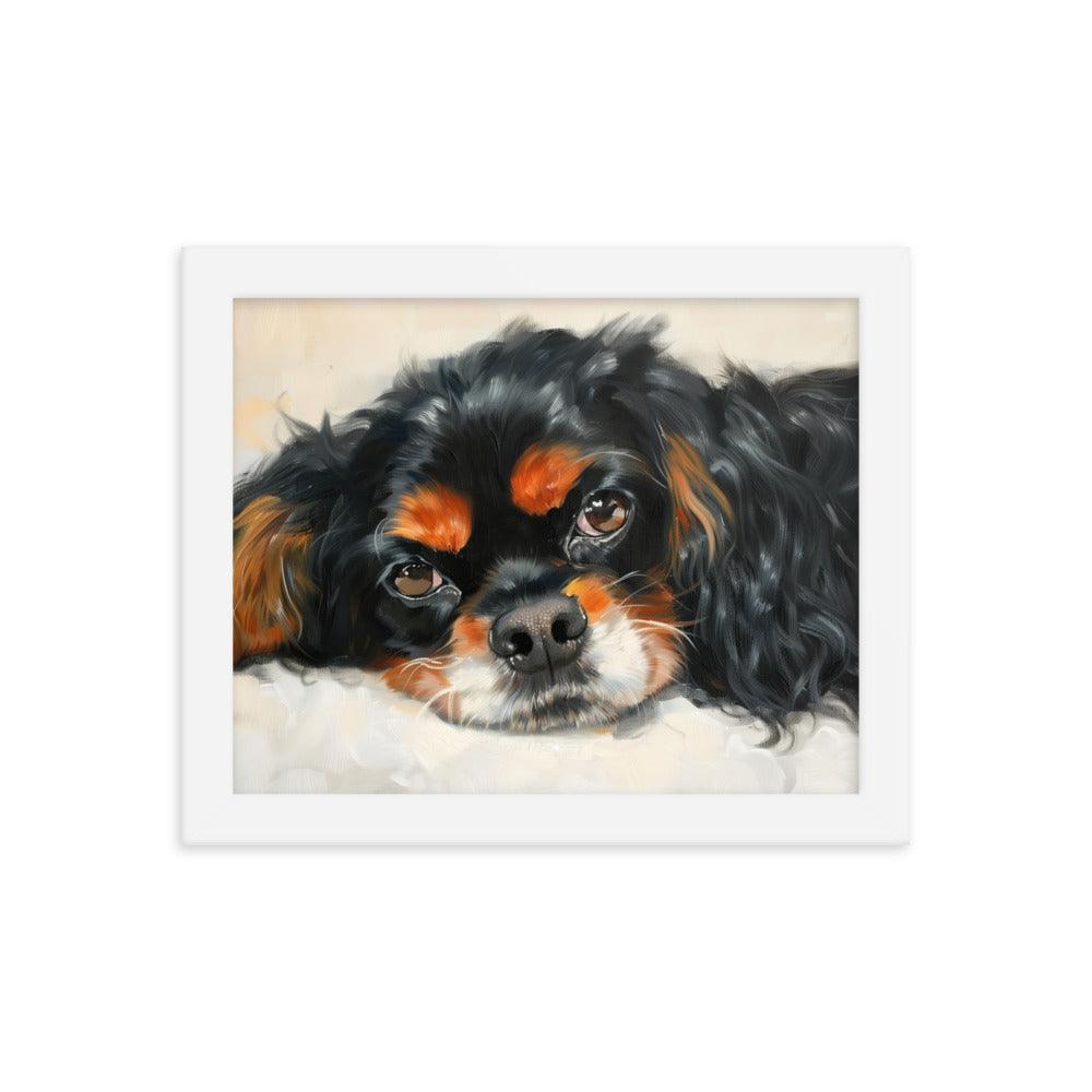 English Toy Spaniel Black and Tan Relaxed Portrait Framed Poster - Oh Posters