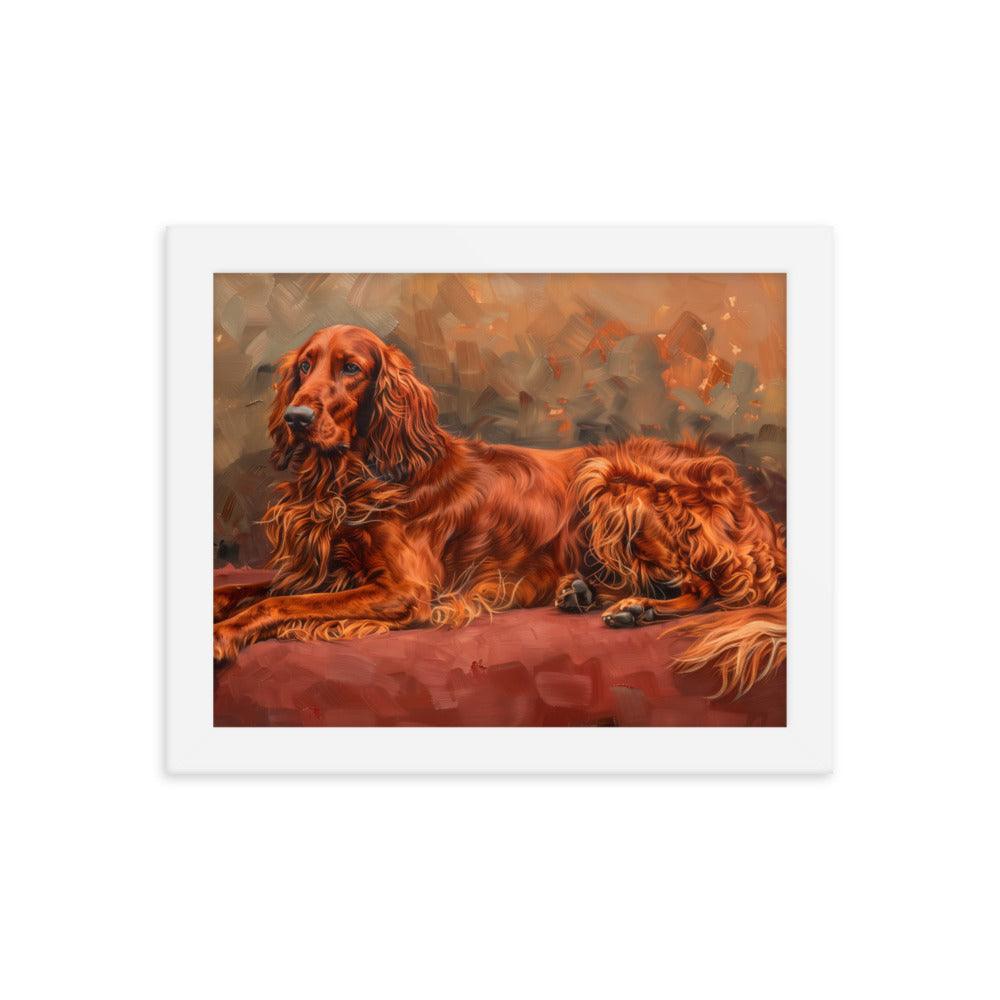 Irish Setter Relaxing on Red Couch Painting Framed Poster - Oh Posters