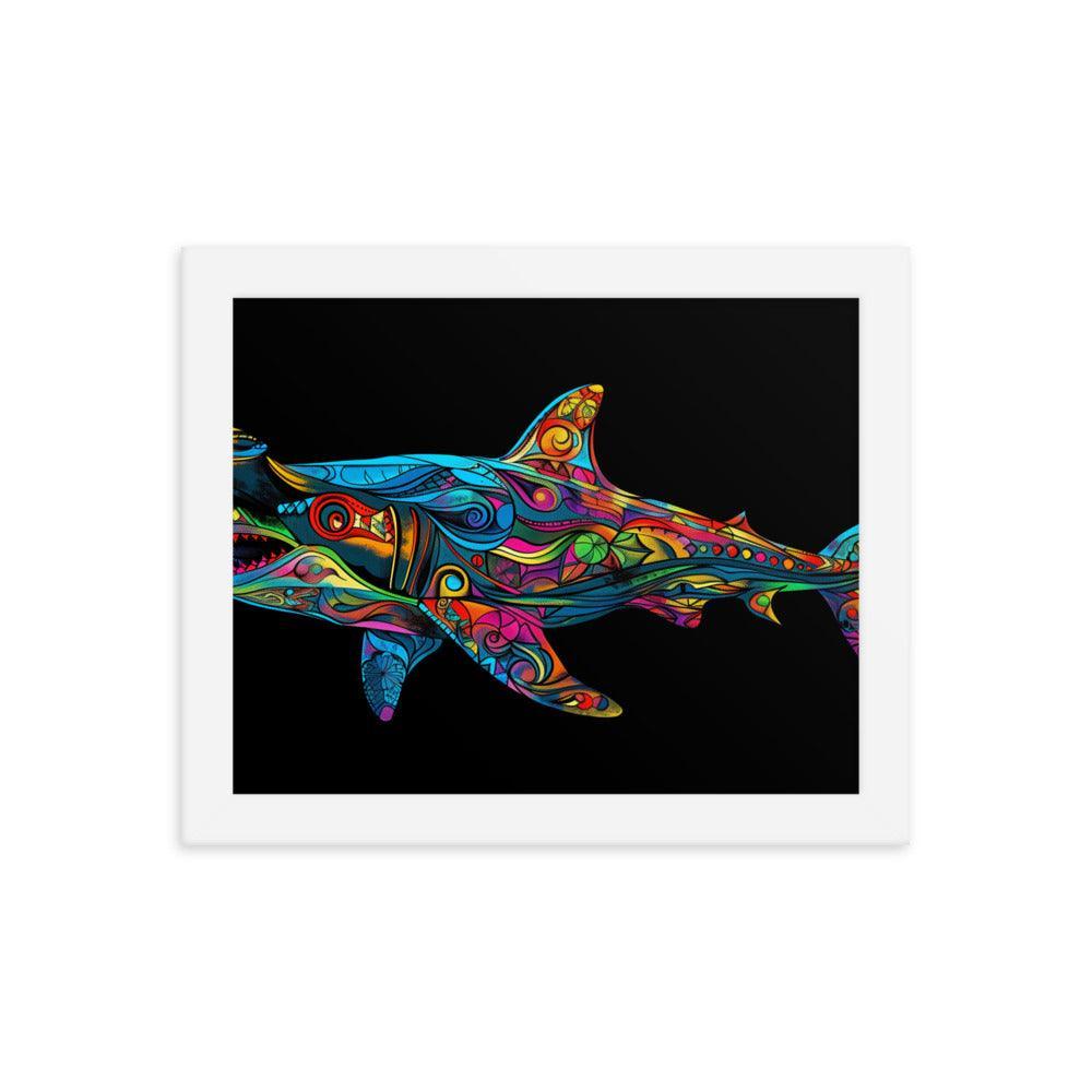 Hammerhead Shark Colorful Abstract Art Digital Design Framed Poster - Oh Posters