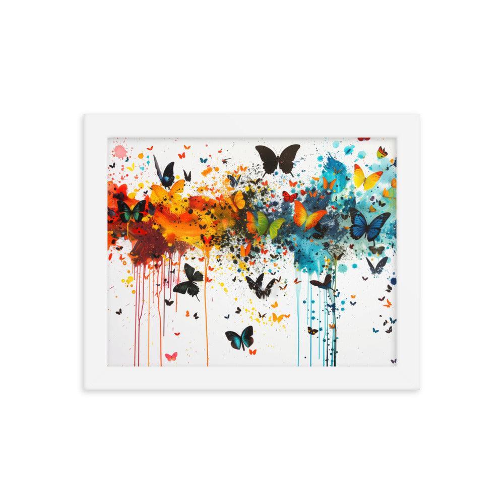 Butterfly Swarm Artistic Paint Splatter Abstract Framed Poster - Oh Posters