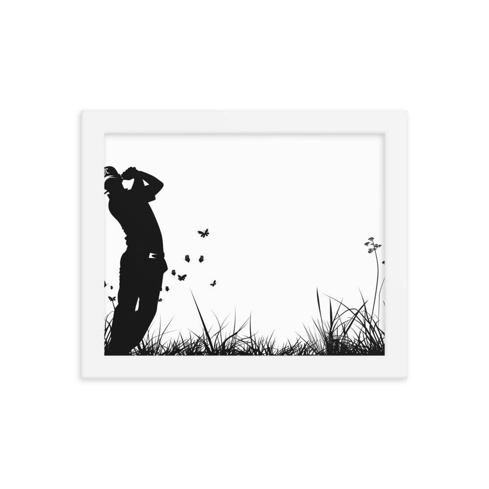 Golfer Silhouette Swinging Action Black and White Art Framed Poster - Oh Posters