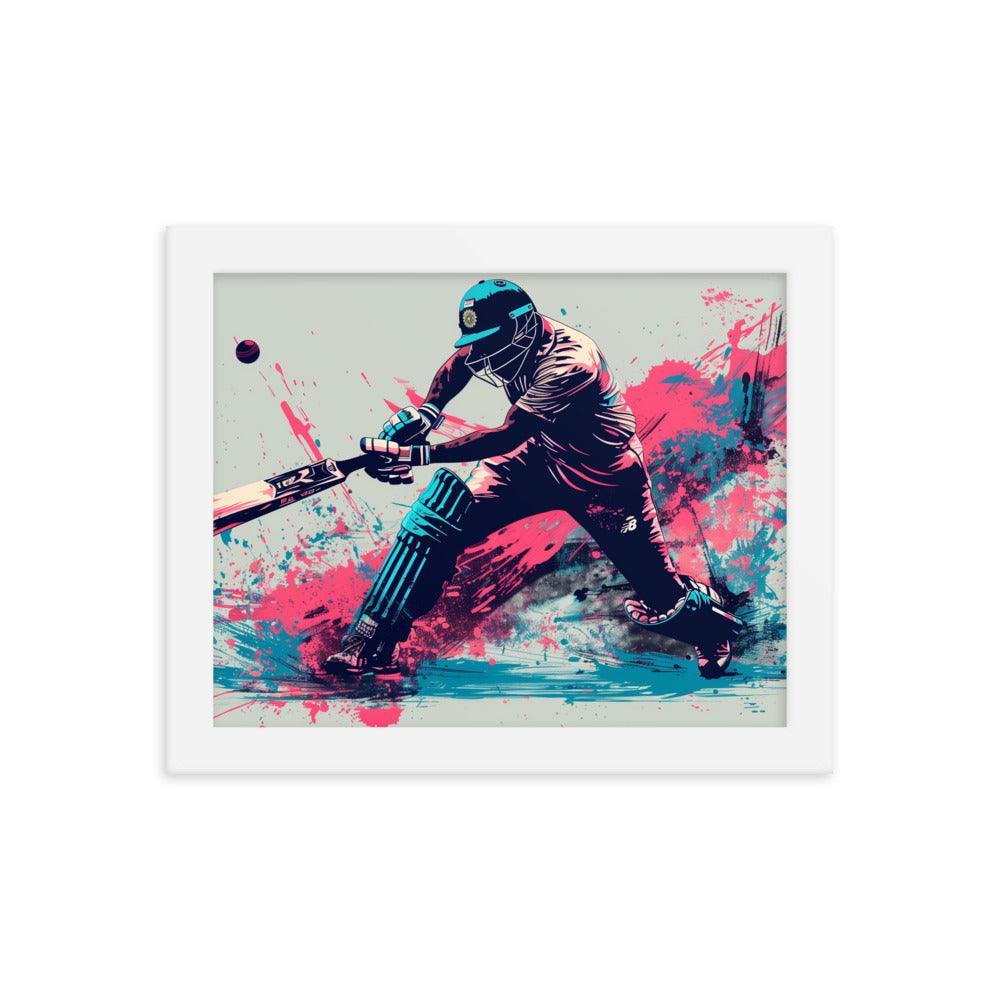 Cricket Player Dynamic Batting Action Abstract Art Framed Poster - Oh Posters