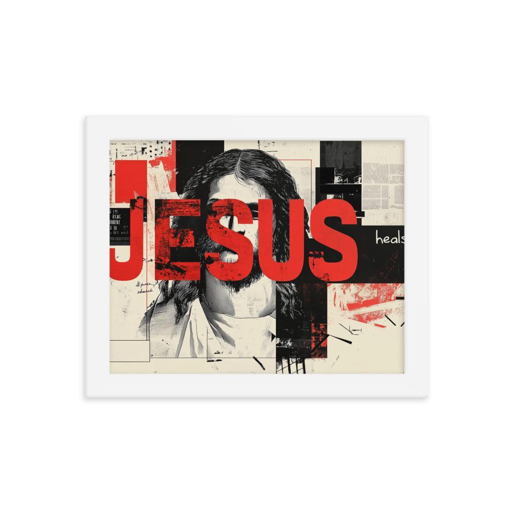 Jesus Typography Heals Abstract Collage Art Framed Poster - Oh Posters