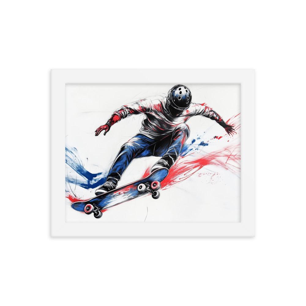 High-Energy Skateboarder with Helmet Abstract Sketch Framed Poster - Oh Posters