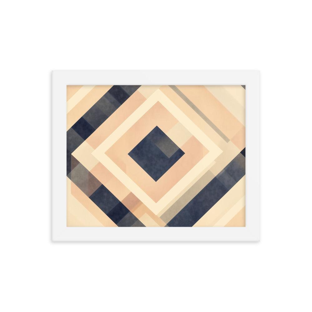 Geometric Art Abstract Patterns in Beige and Blue Tones Framed Poster - Oh Posters