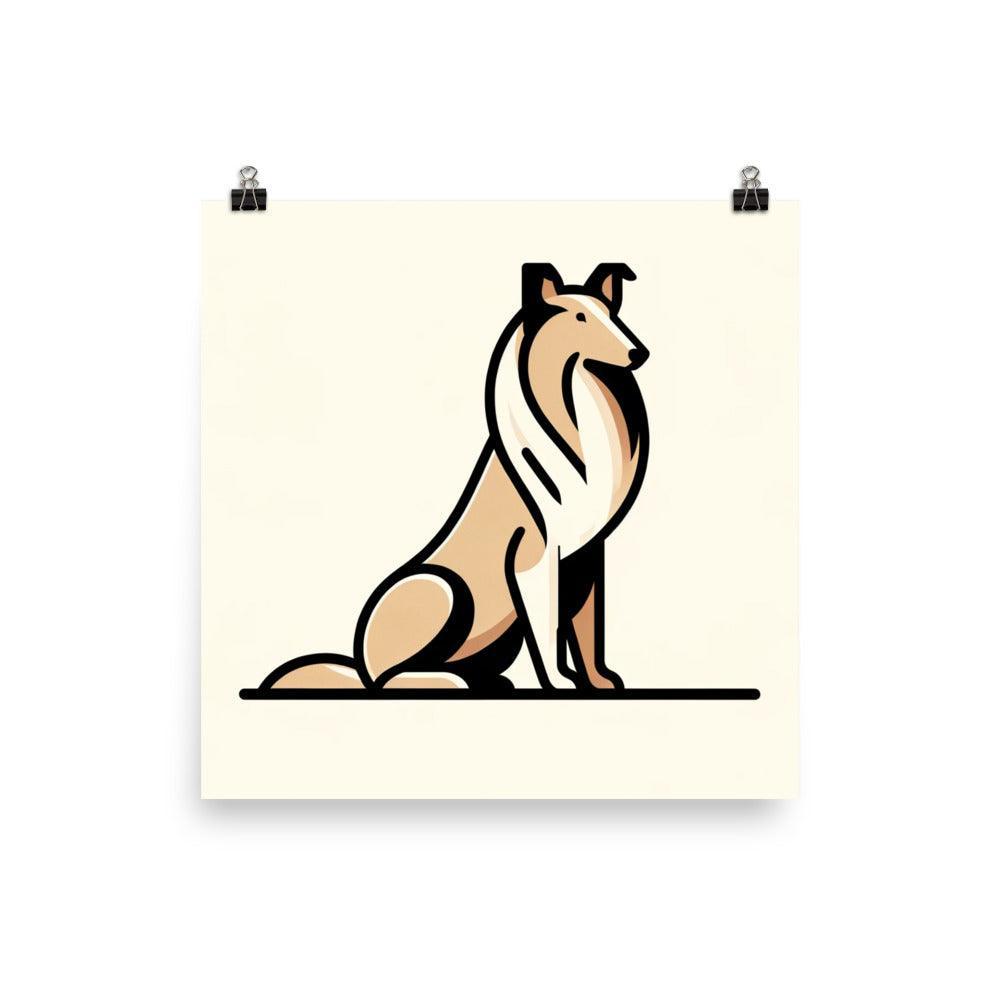 Sleek Collie Minimalist Illustration Modern Flat Color Design Poster - Oh Posters