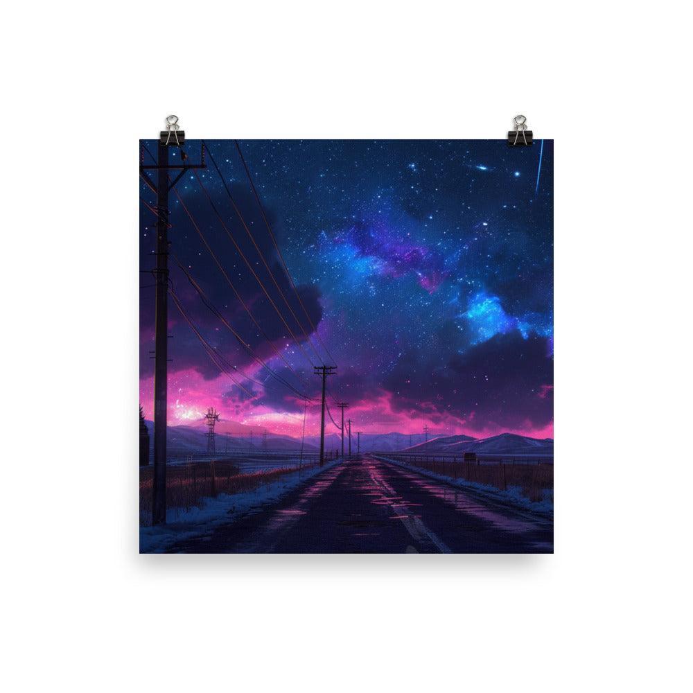 Cosmic Twilight Power Lines Artistic Poster - Oh Posters