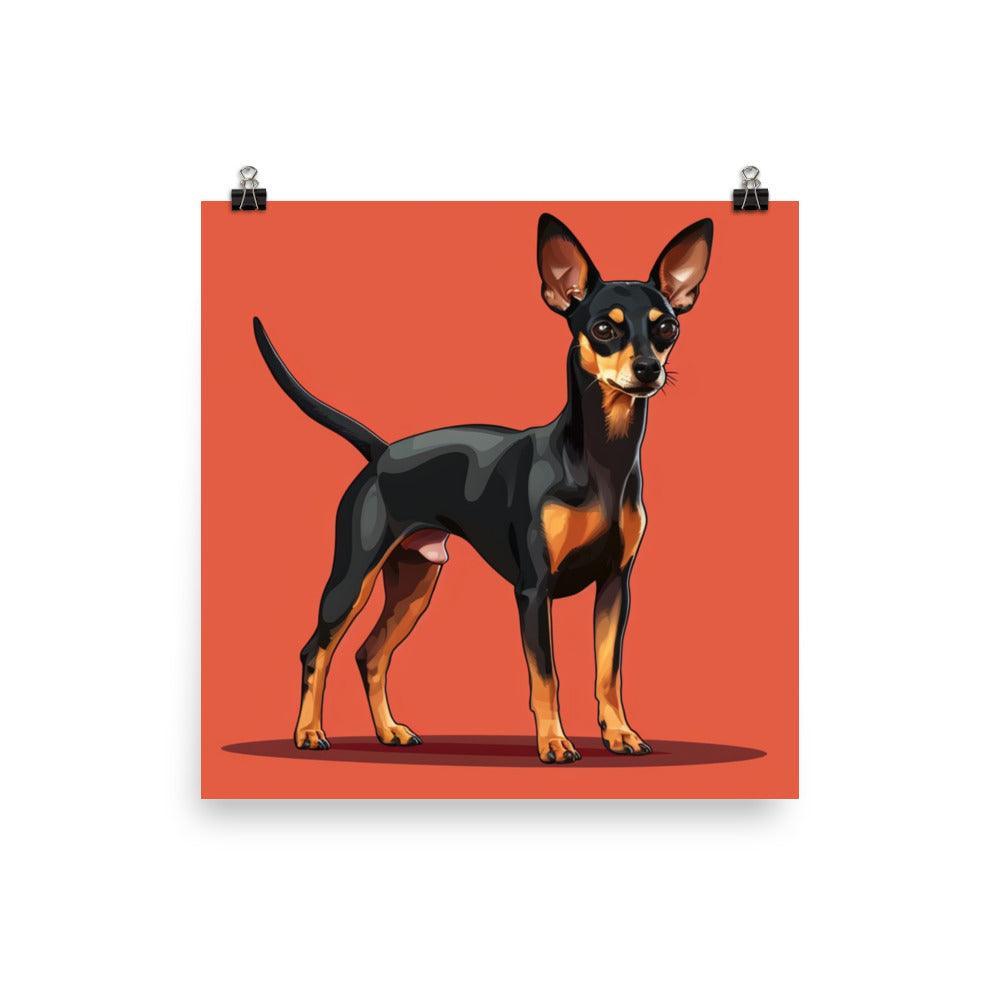 Vibrant English Toy Terrier Portrait on Red Poster - Oh Posters