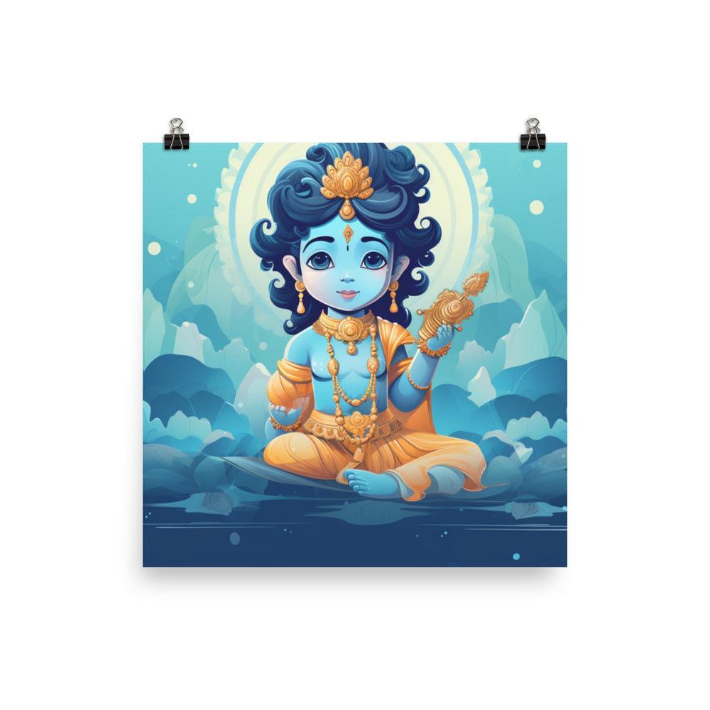 Krishna Playful Child Vector Art Poster - Oh Posters