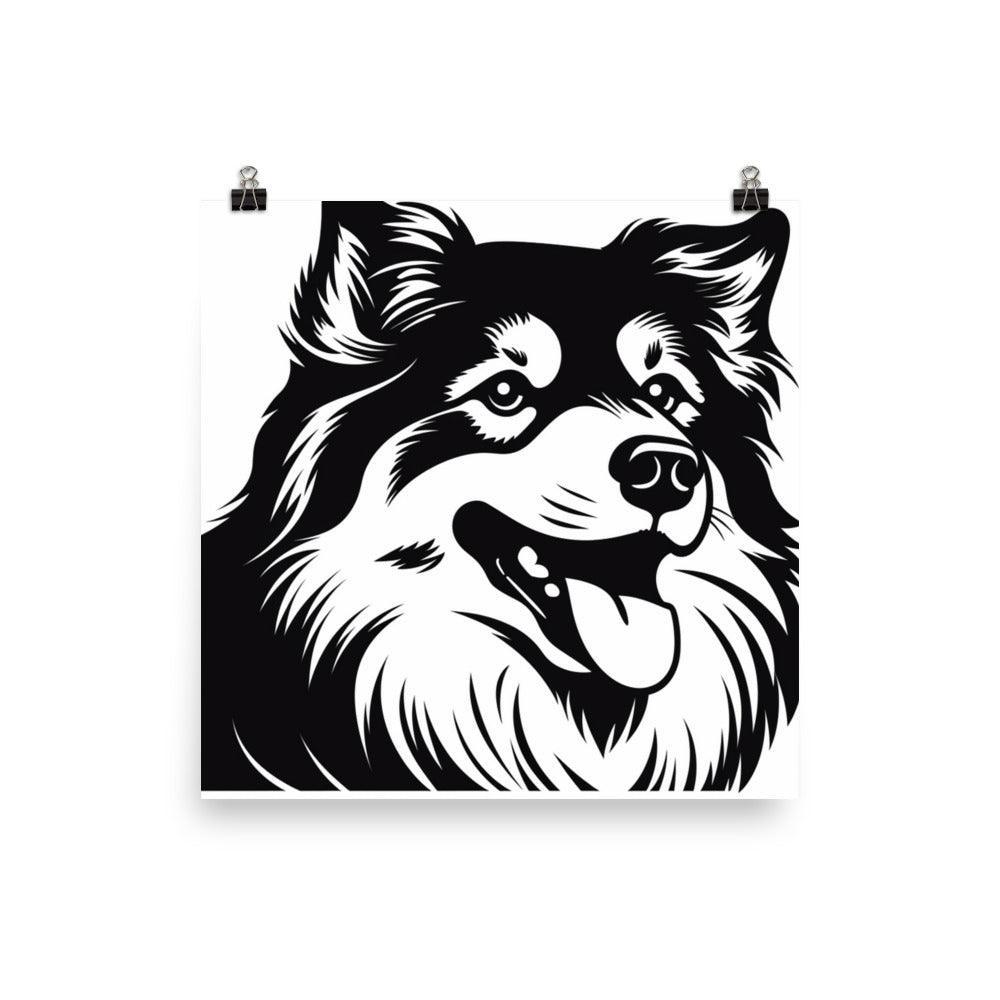 Finnish Lapphund Elegant Black and White Graphic Poster - Oh Posters