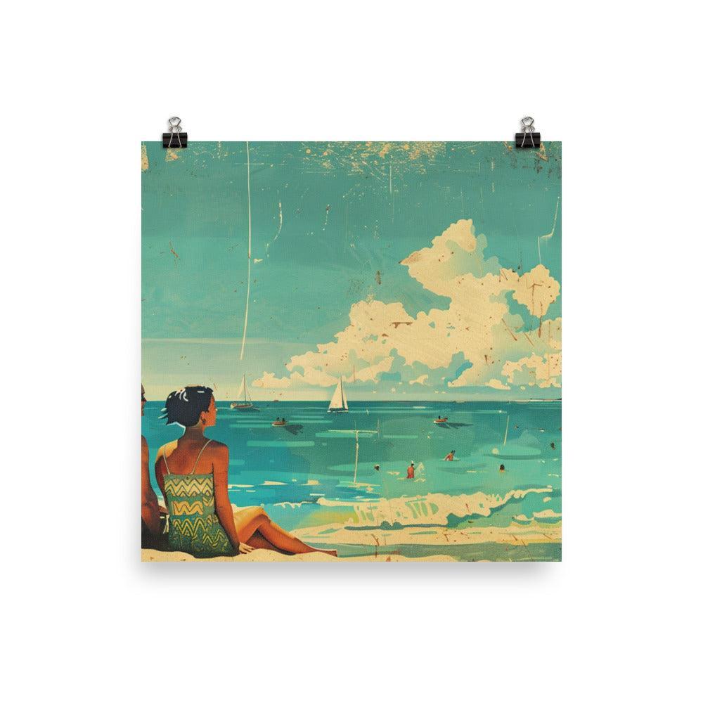 Seaside Couple Relaxation Vintage Style Poster - Oh Posters