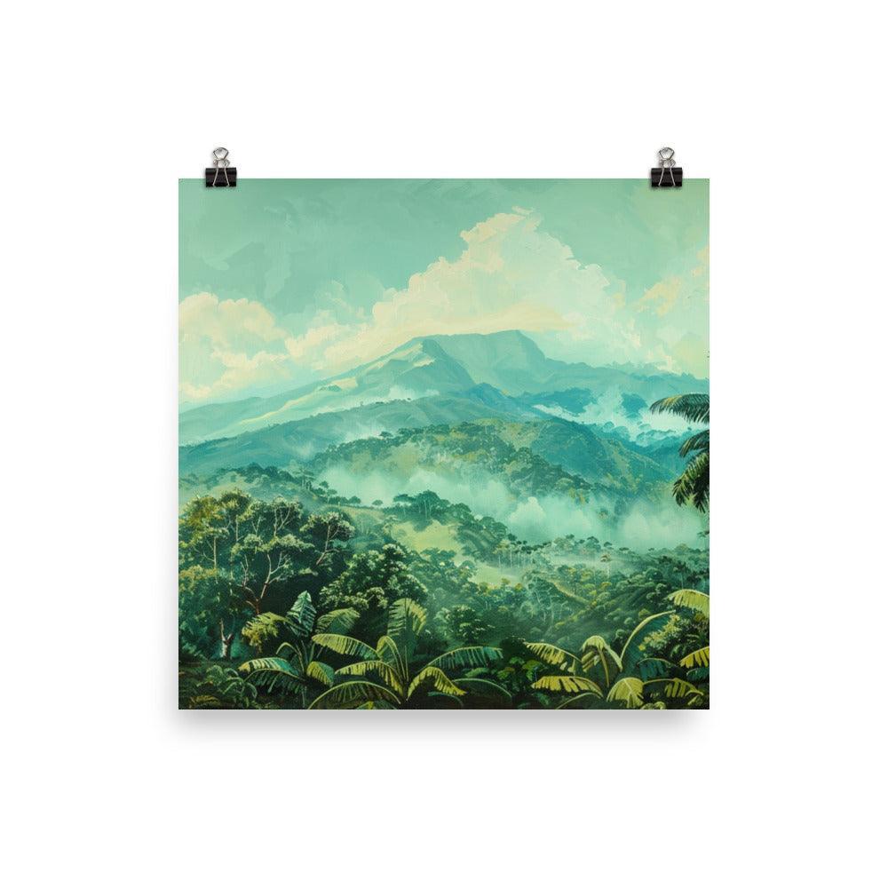 Costa Rica Misty Mountain Jungle Landscape Painting Poster - Oh Posters