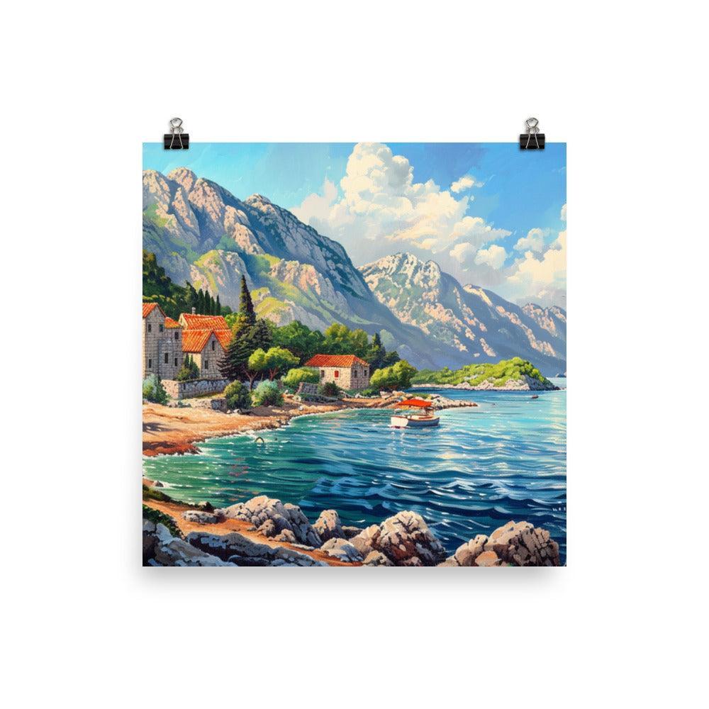 Croatia Serene Coastline and Mountains Landscape Painting Poster - Oh Posters