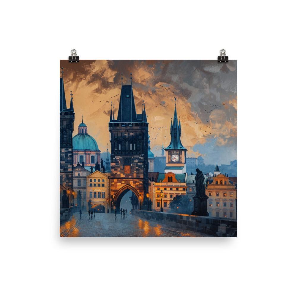 Czech Republic Charles Bridge and Historic Skyline Sunset View Poster - Oh Posters