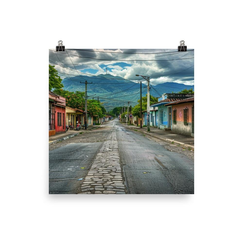 El Salvador Quiet Street Mountain View Poster - Oh Posters