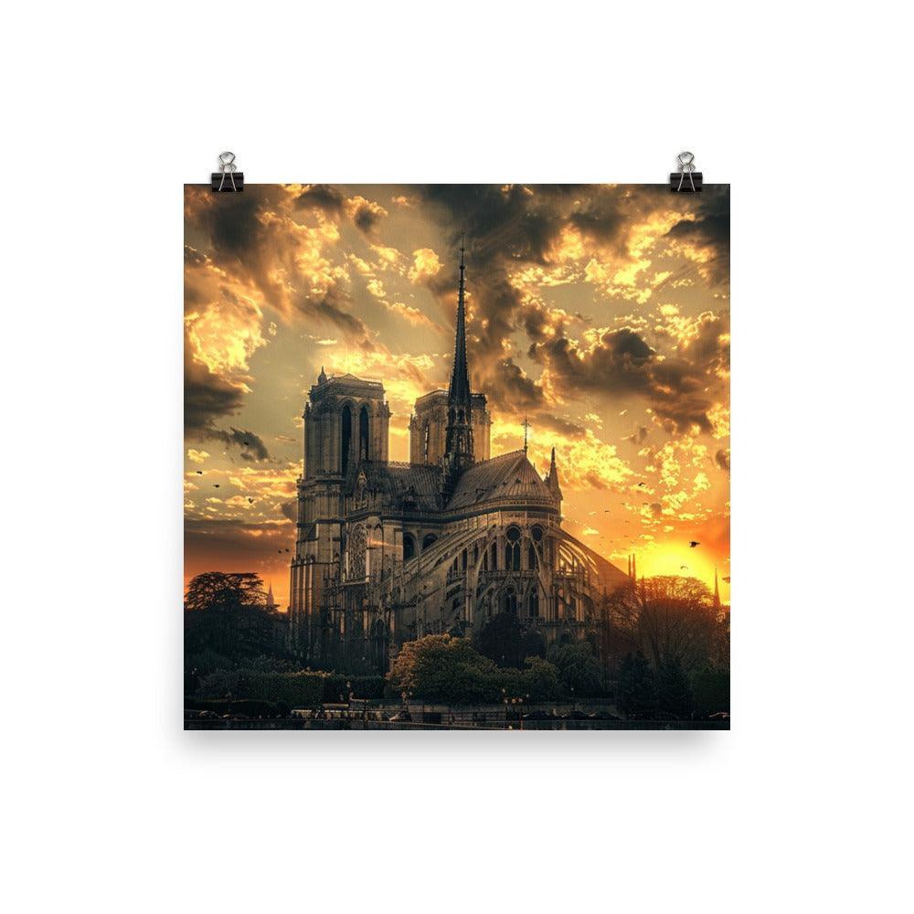 France Paris Notre Dame Cathedral Dramatic Sunset Poster - Oh Posters