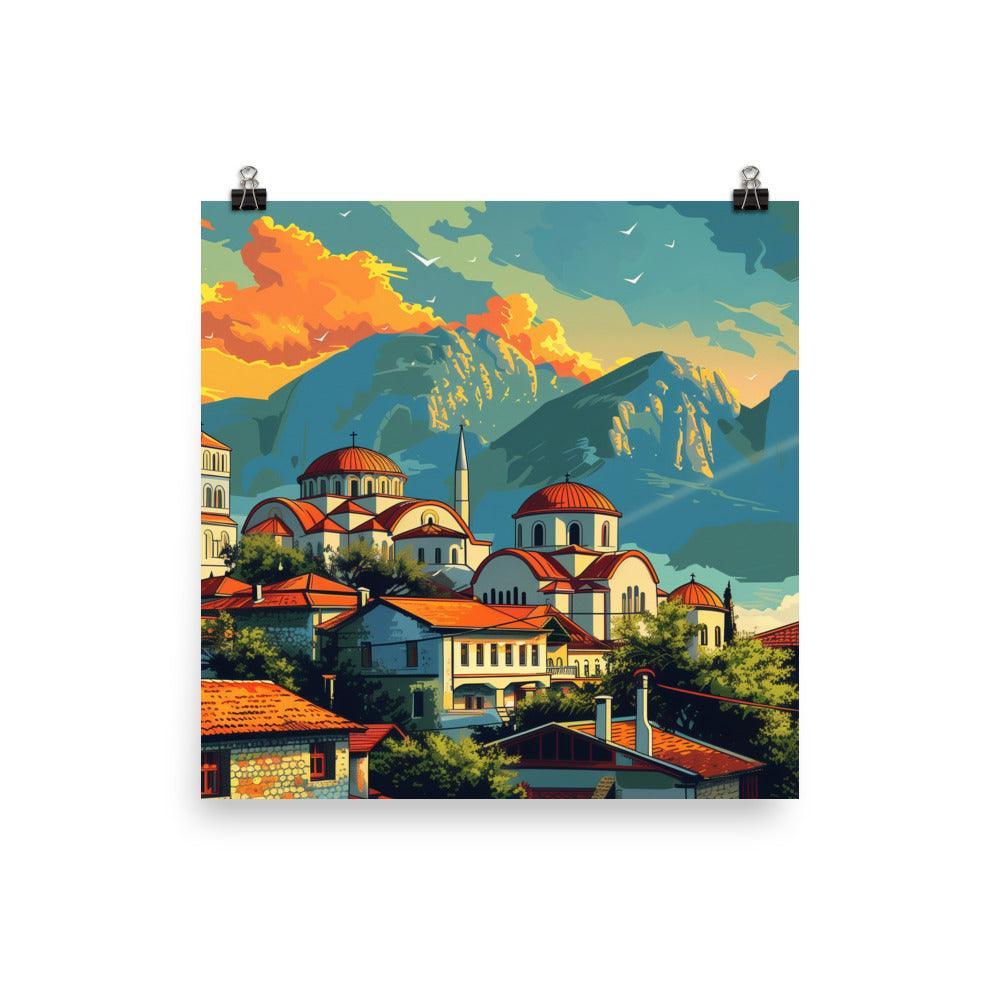 North Macedonia Mountain Town at Sunset Poster - Oh Posters