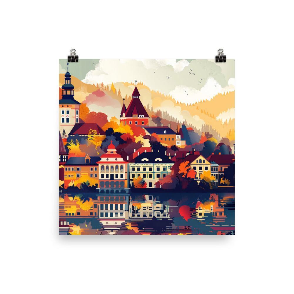 Romania Autumn Village Scenic Reflection Poster - Oh Posters