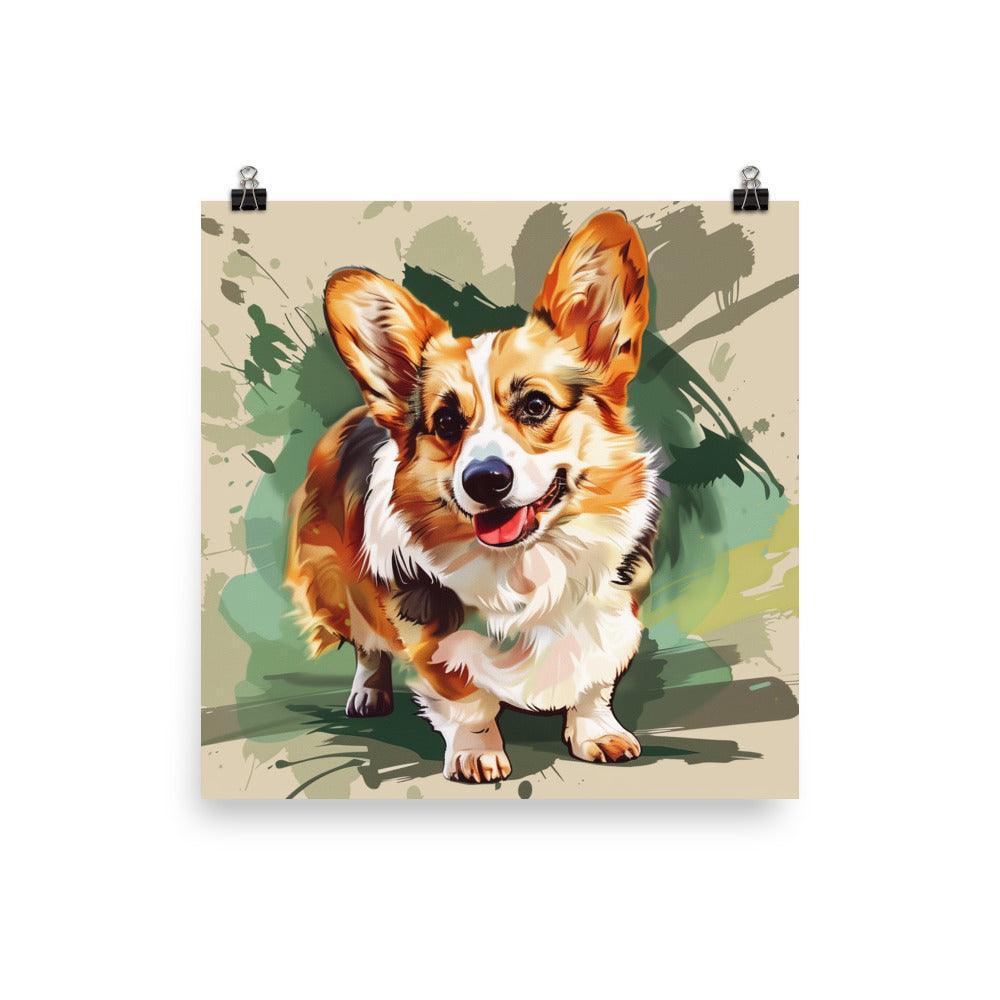 Pembroke Welsh Corgi Artistic Dog Illustration on Beige Poster - Oh Posters