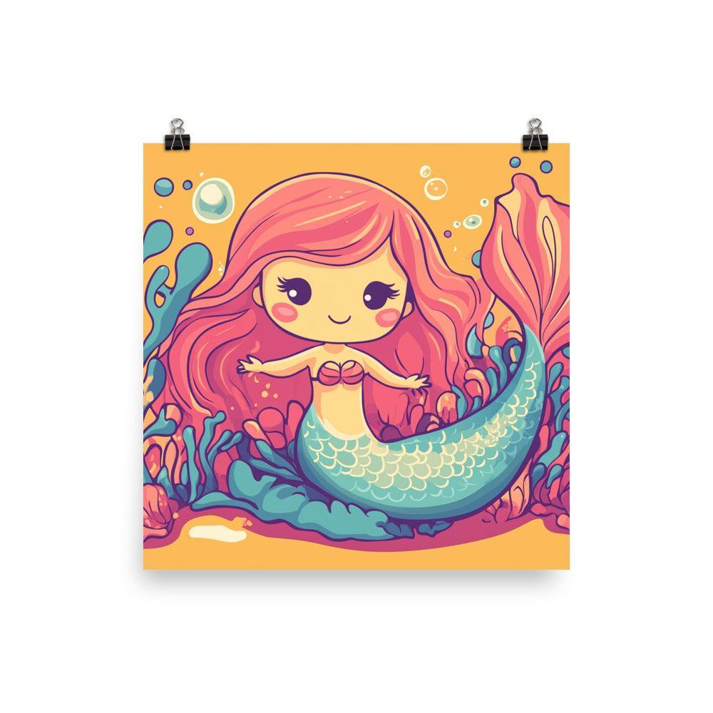 Cute Kids Mermaid Colorful Sea Adventure Art Poster - Oh Posters