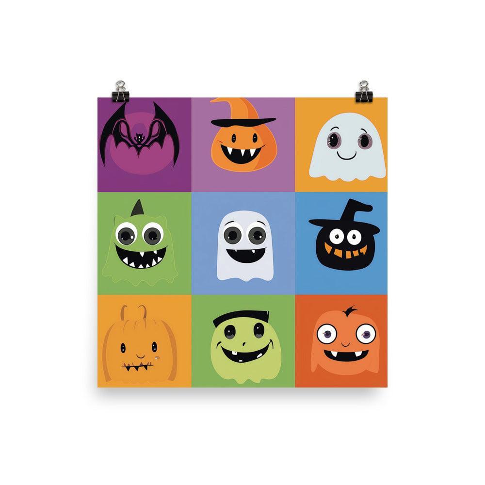 Colorful Halloween Monsters and Ghosts Character Grid Poster - Oh Posters