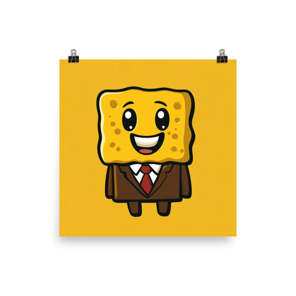 Cute Sponge Character in Suit Playful Cartoon Art Poster - Oh Posters