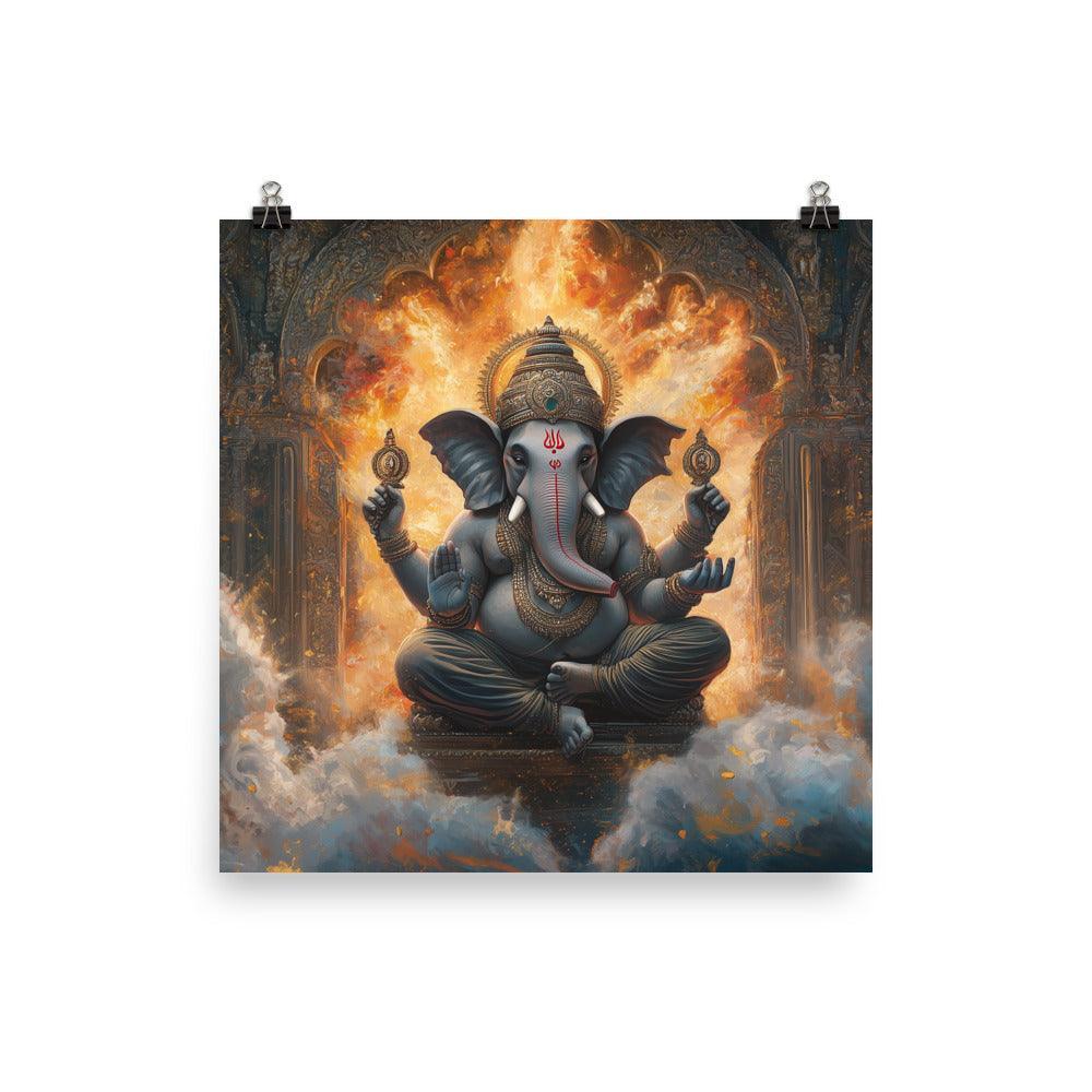 Fiery Ganesh with Glowing Background Sacred Indian Illustration Poster - Oh Posters