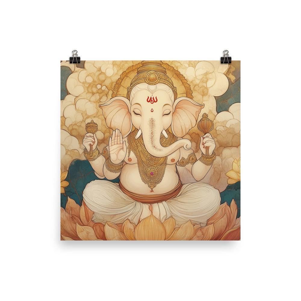 Ganesh Surrounded by Lotus Flowers Ethereal Watercolor Art Poster - Oh Posters