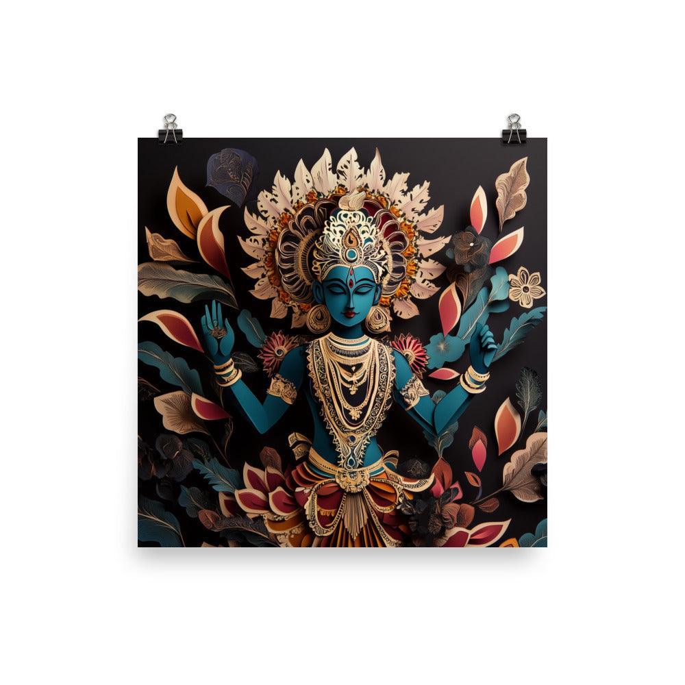 Intricate Vishnu with Floral Elements Papercut Art Style Poster - Oh Posters