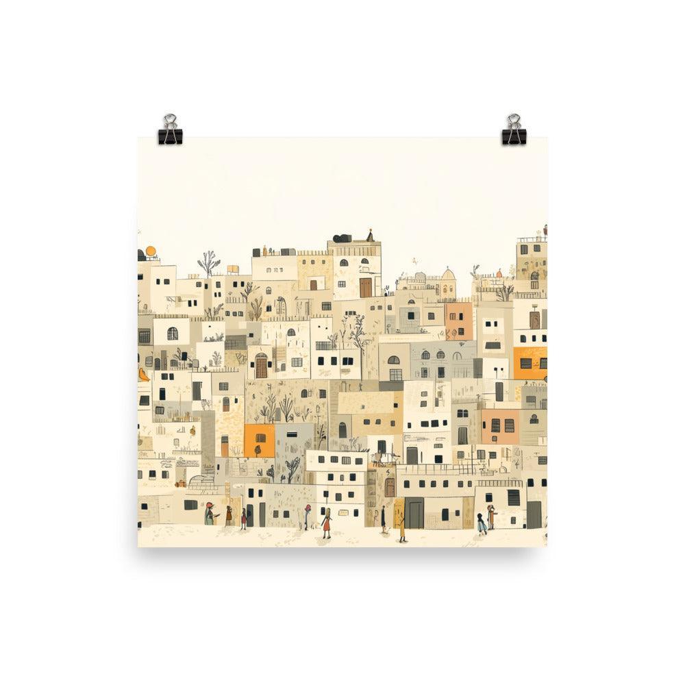 Palestine Traditional Beige Cityscape Illustration Poster - Oh Posters