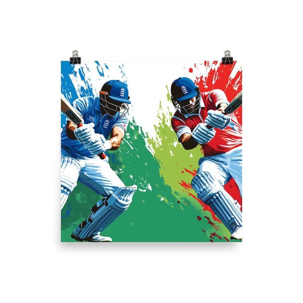Vibrant Cricket Duel Abstract Color Splash Design Poster - Oh Posters