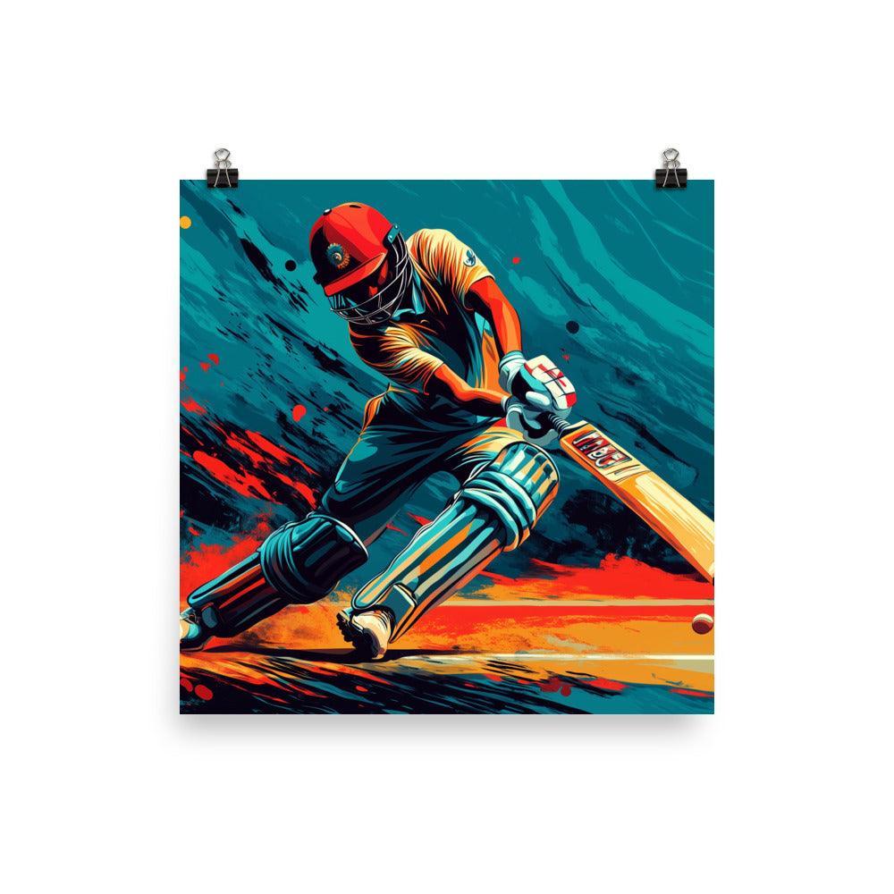 Intense Cricket Batsman Power Shot Action Art Poster - Oh Posters