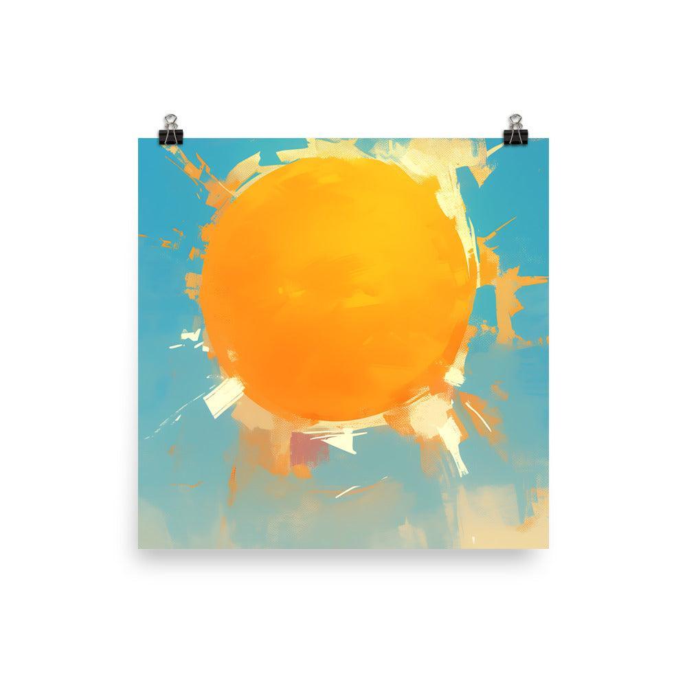 Tranquil Minimalist Sun Illustration in Warm Yellow and Blue Palette Poster - Oh Posters