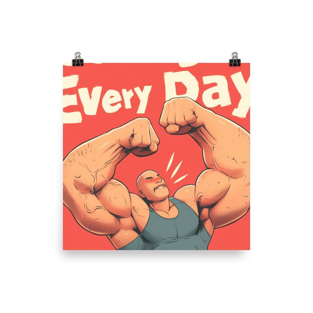 Stronger Every Day Cartoon Muscle Character Motivation Poster - Oh Posters