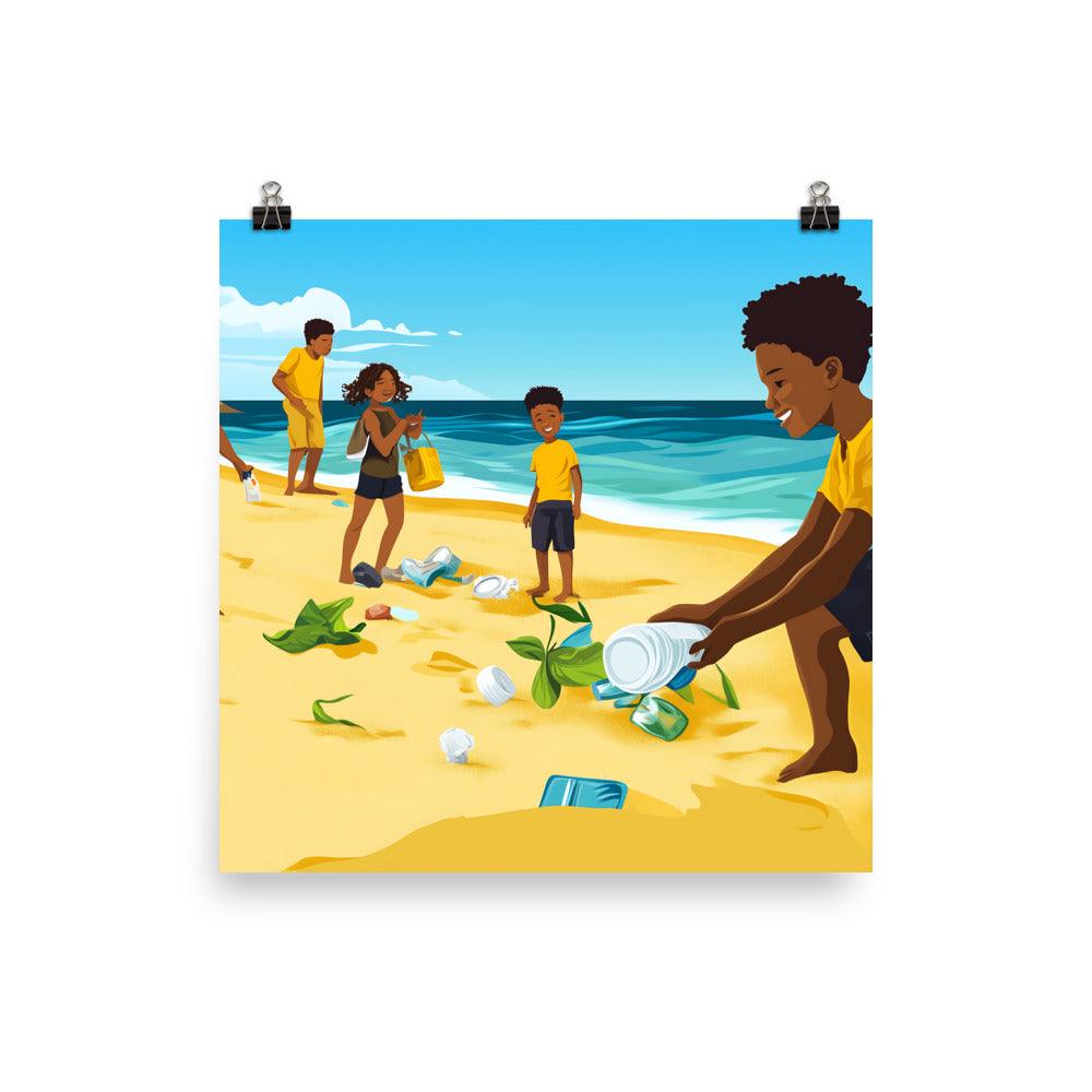 Beach Cleanup Community Effort for Ocean Preservation and Environmental Awareness Poster - Oh Posters