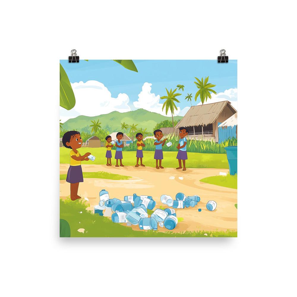 Beach Cleanup Kids Playing Environment Awareness Poster - Oh Posters