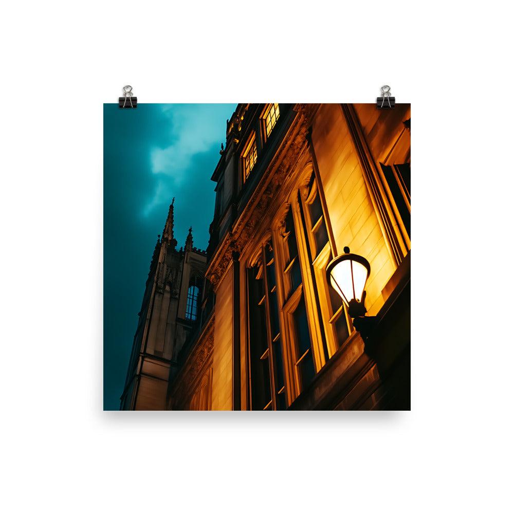 Manchester Nightscape Architectural View Illuminated by Streetlight Poster - Oh Posters