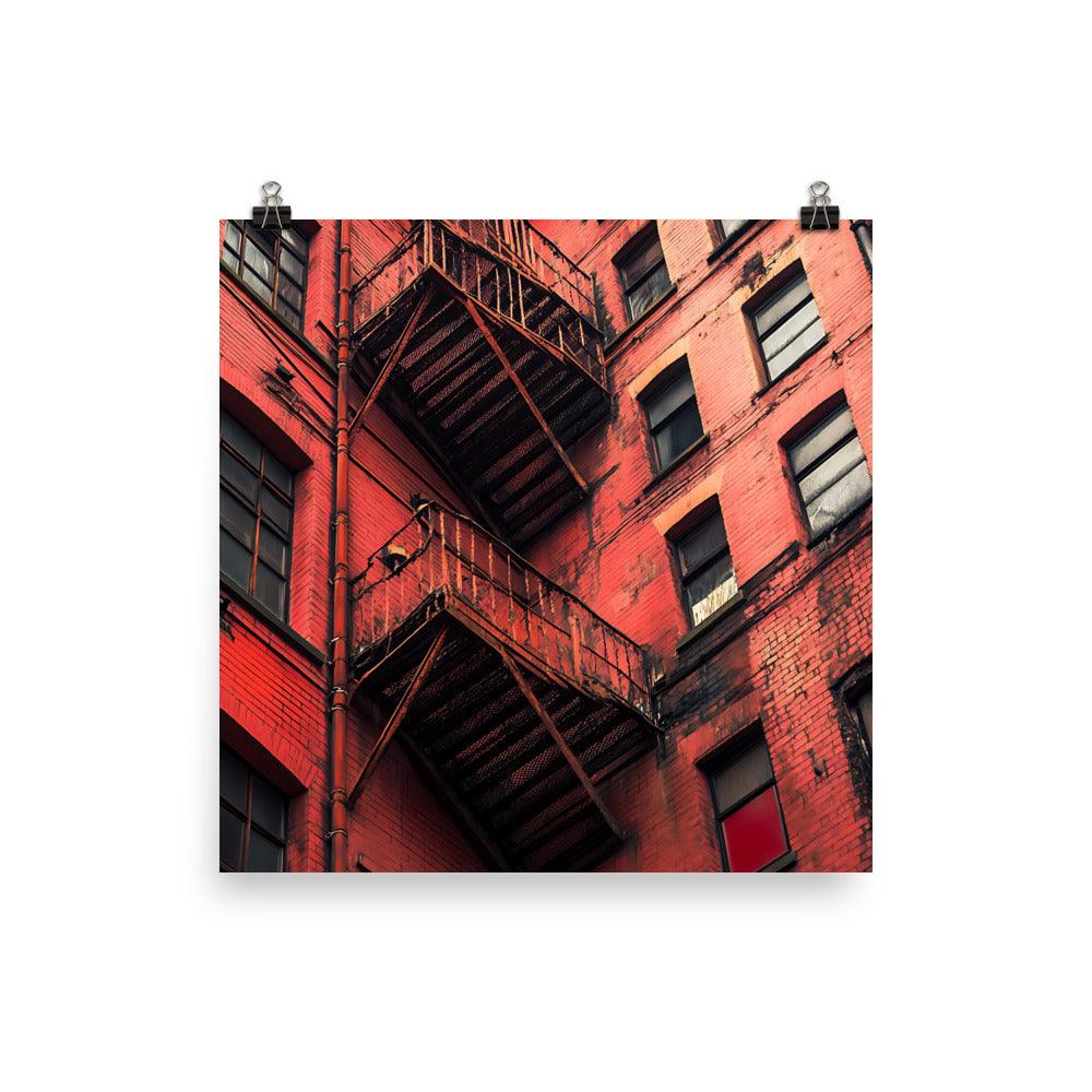 Urban Manchester Vibes with Red Brick Building and Fire Escape Poster - Oh Posters