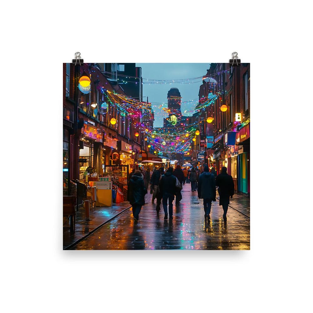 Manchester Evening Street Lights Stroll Poster - Oh Posters