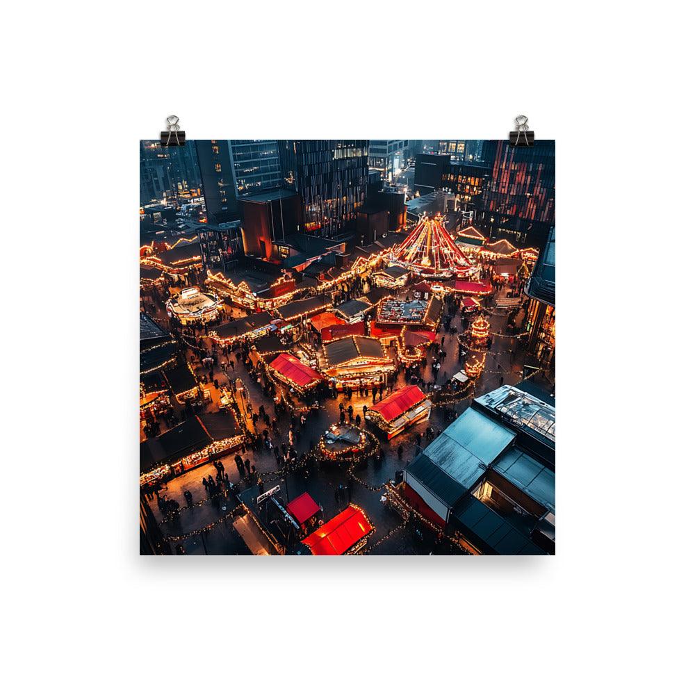 Manchester Christmas Market Night Lights Aerial View Poster - Oh Posters